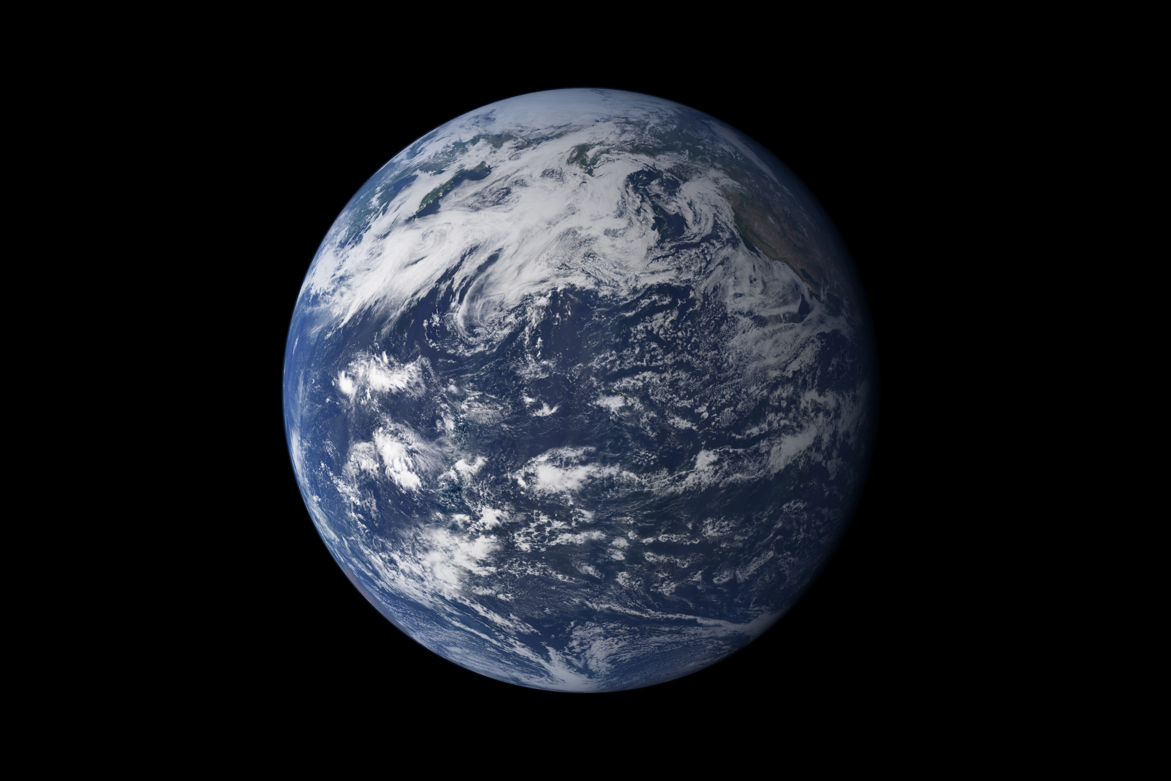 Earth against black space, with the vast Pacific Ocean facing the viewer